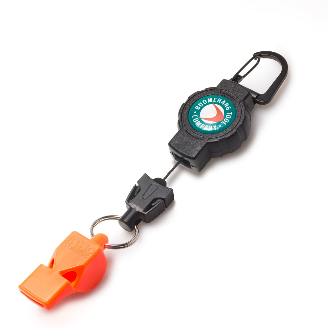 FOX40 Safety Whistle with a Heavy Duty Retractable Fishing Carabiner Gear Tether